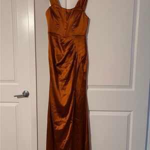 Elegant Satin Evening Gown - Rust